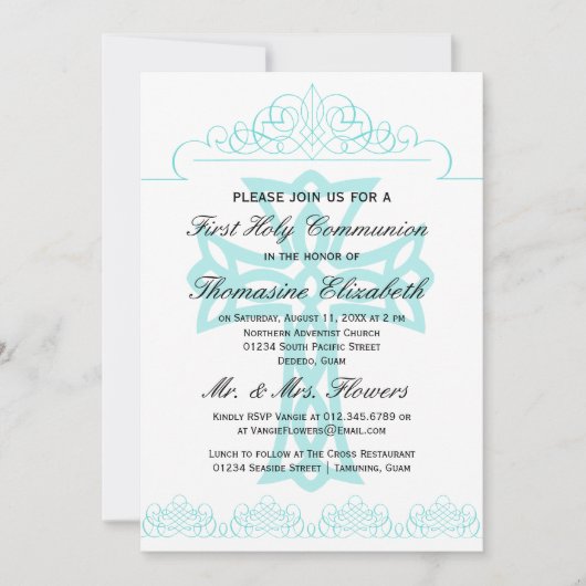 Seafoam First Heilige Communistische Kruisuitnodig Kaart (Voorkant)