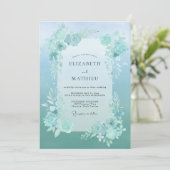 Seafoam Geschilderde Blad Bruiloft Kaart (Staand voorkant)