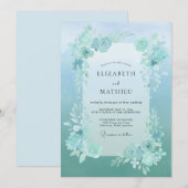 Seafoam Geschilderde Blad Bruiloft Kaart (Voorkant / Achterkant)
