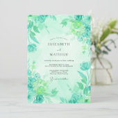 Seafoam Geschilderde Bloem Bruiloft Kaart (Staand voorkant)