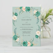 Seafoam Geschilderde Bloem Bruiloft Kaart (Staand voorkant)