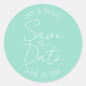 Seafoam gestileerde bruiloft Save the Date Ronde Sticker (Voorkant)