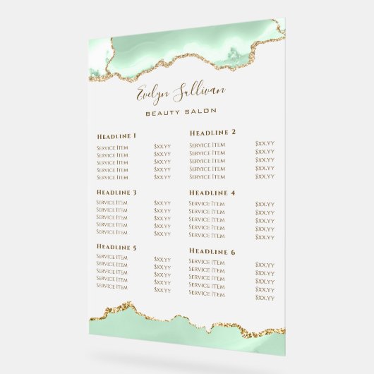 Seafoam Green Agaat prijslijst Acryl Bord (Hoek)