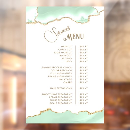 Seafoam Green Agate Diensten Menu Raamsticker (Vel 2)