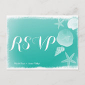 Seafoam Green Beach Seashell bruiloft RSVP Briefka Uitnodiging Briefkaart (Voorkant)
