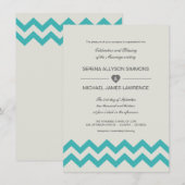 Seafoam Green & Blauwgroen Chevron Wedding Invitat Kaart (Voorkant / Achterkant)