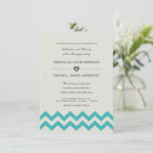 Seafoam Green & Blauwgroen Chevron Wedding Invitat Kaart (Staand voorkant)