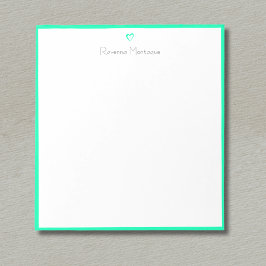 Seafoam Green Border and Heart Custom Script Name Notitieblok