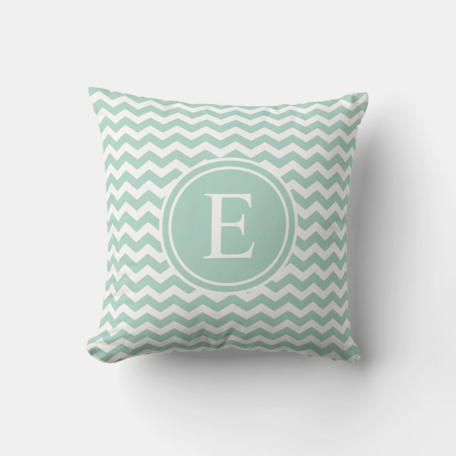 Seafoam Green Chevron Monogram Sierkussennen Kussen (Voorkant)