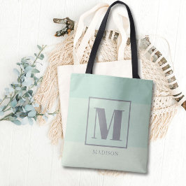 Seafoam Green Color Blocks Aangepaste Monogram Naa Tote Bag