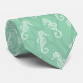 Seafoam Green Coral Reef Seahorse Wedding Necktie Stropdas (Opgerold)