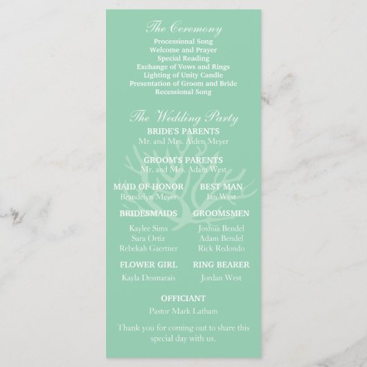 Seafoam Green Coral Reef Seahorse Wedding Program Programmakaart (Achterkant)