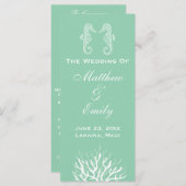 Seafoam Green Coral Reef Seahorse Wedding Program Programmakaart (Voorkant / Achterkant)