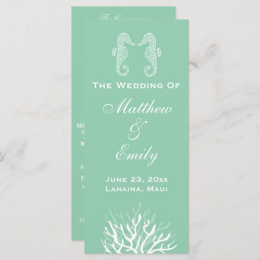 Seafoam Green Coral Reef Seahorse Wedding Program Programmakaart (Voorkant / Achterkant)