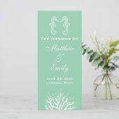 Seafoam Green Coral Reef Seahorse Wedding Program Programmakaart (Staand voorkant)