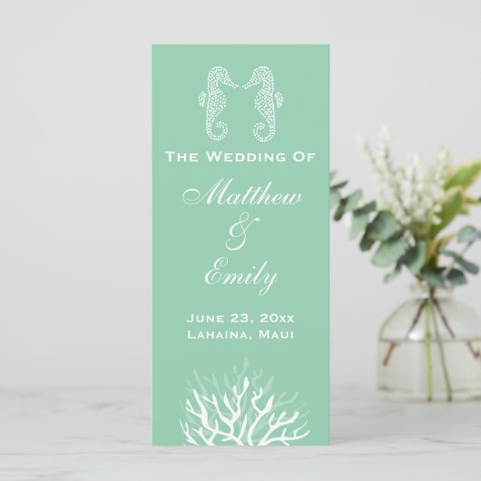 Seafoam Green Coral Reef Seahorse Wedding Program Programmakaart (Staand voorkant)