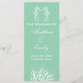 Seafoam Green Coral Reef Seahorse Wedding Program Programmakaart (Voorkant)