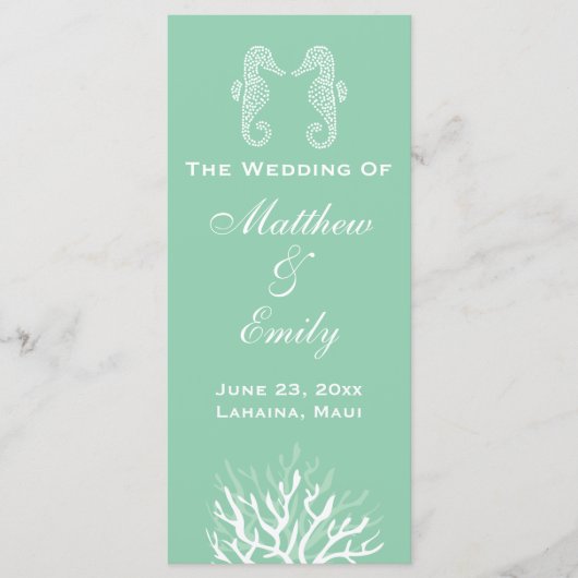 Seafoam Green Coral Reef Seahorse Wedding Program Programmakaart (Voorkant)