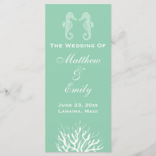 Seafoam Green Coral Reef Seahorse Wedding Programm Programmakaart