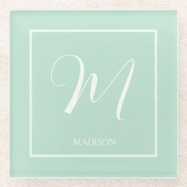 Seafoam Green Custom Monogram Naam Glazen Onderzetter