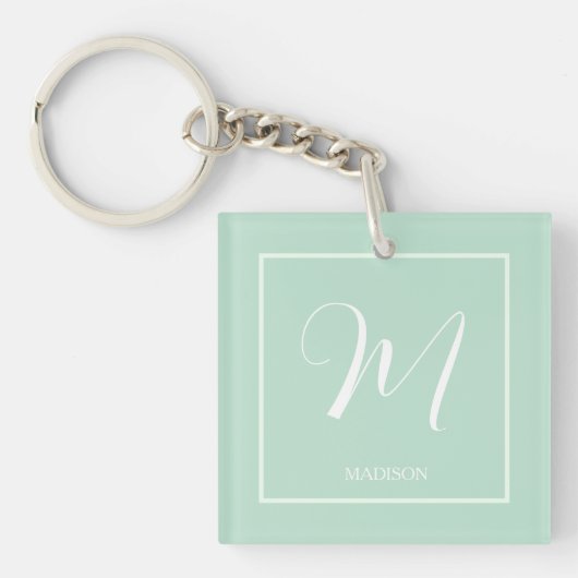 Seafoam Green Custom Monogram Naam Sleutelhanger (Voorkant)