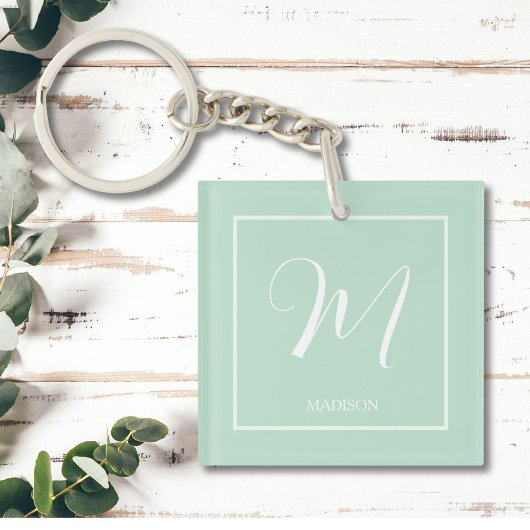 Seafoam Green Custom Monogram Naam Sleutelhanger