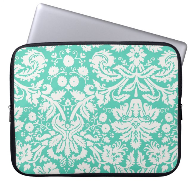 Seafoam Green Damask Laptop Sleeve (Voorkant)