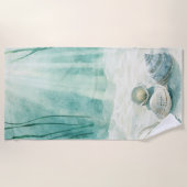Seafoam Green Douchegordijn met Seashell Design Strandlaken (Voorkant)