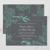 Seafoam Green en Grey Coastal Wedding Kaart (Voorkant / Achterkant)