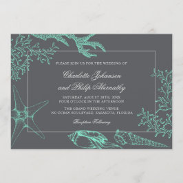Seafoam Green en Grey Coastal Wedding Kaart