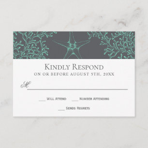 Seafoam Green en Grey Coastal Wedding RSVP