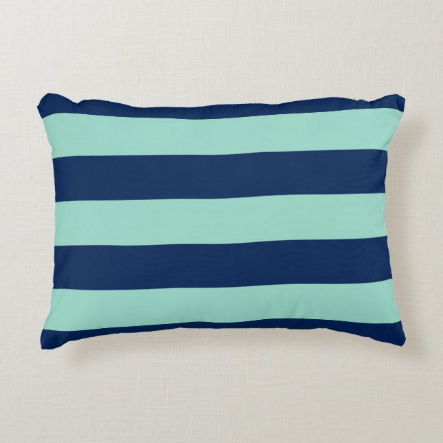 Seafoam Green en Navy Stripe Pattern Accent Kussen (Voorkant)