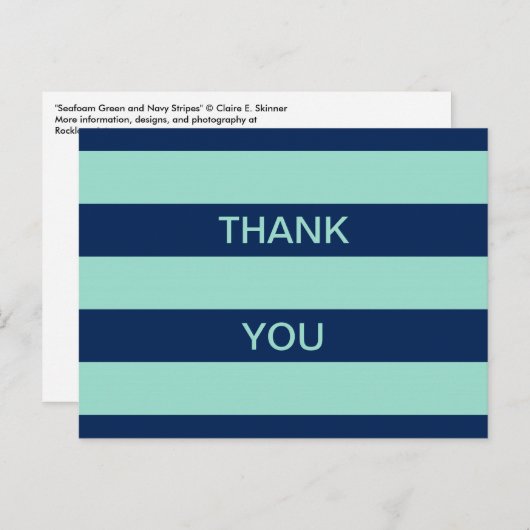 Seafoam Green en Navy Stripes Dank u Briefkaart (Voorkant / Achterkant)