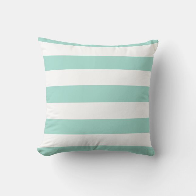 Seafoam Green en White Bold Stripes Kussen (Voorkant)