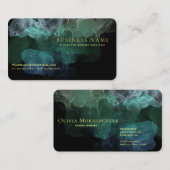 Seafoam Green Fluid Ink Abstract op zwart Visitekaartje (Voorkant / Achterkant)