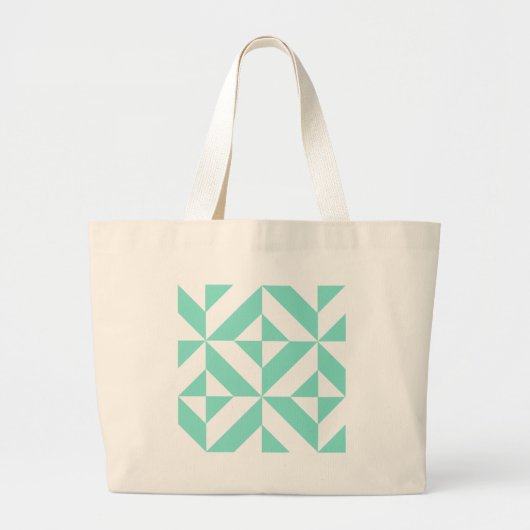 Seafoam Green Geometric Deco Cube Patroon Grote Tote Bag (Voorkant)