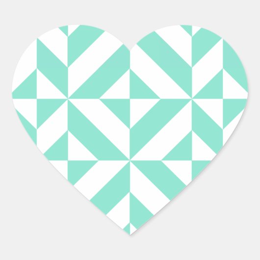 Seafoam Green Geometric Deco Cube Patroon Hart Sticker (Voorkant)