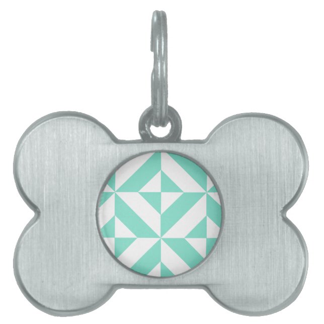 Seafoam Green Geometric Deco Cube Patroon Huisdieren Naamplaatje (voorkant)