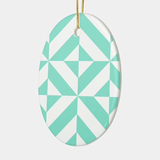 Seafoam Green Geometric Deco Cube Patroon Keramisch Ornament (Links)