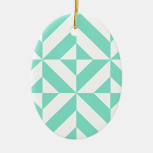 Seafoam Green Geometric Deco Cube Patroon Keramisch Ornament