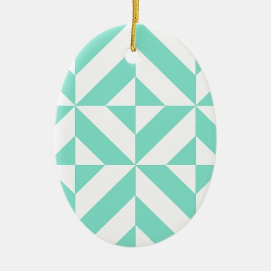 Seafoam Green Geometric Deco Cube Patroon Keramisch Ornament (Voorkant)