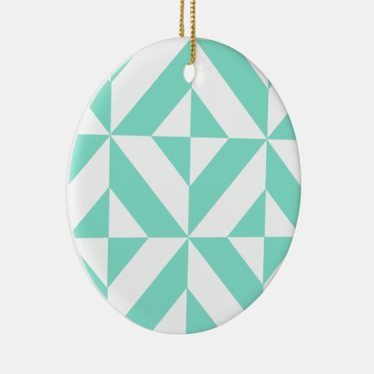 Seafoam Green Geometric Deco Cube Patroon Keramisch Ornament (Rechts)