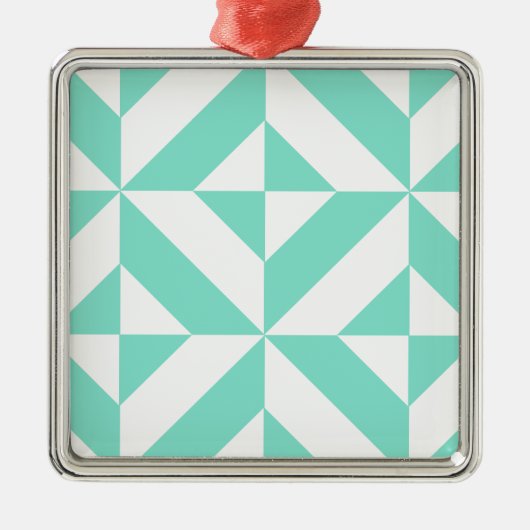 Seafoam Green Geometric Deco Cube Patroon Metalen Ornament (Voorkant)
