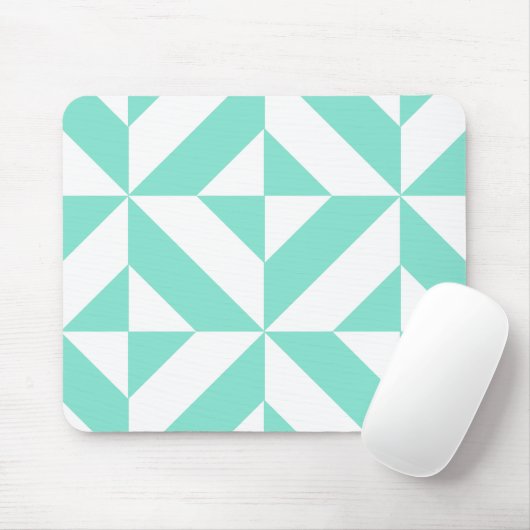 Seafoam Green Geometric Deco Cube Patroon Muismat (Met muis)