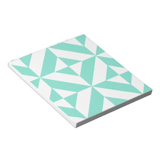 Seafoam Green Geometric Deco Cube Patroon Notitieblok (Schuin)