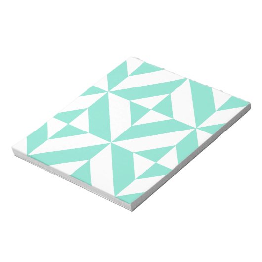 Seafoam Green Geometric Deco Cube Patroon Notitieblok (Linkerzijde)