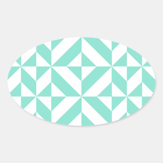 Seafoam Green Geometric Deco Cube Patroon Ovale Sticker (Voorkant)