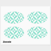 Seafoam Green Geometric Deco Cube Patroon Ovale Sticker (Vel)