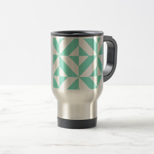Seafoam Green Geometric Deco Cube Patroon Reisbeker (Voorkant rechts)