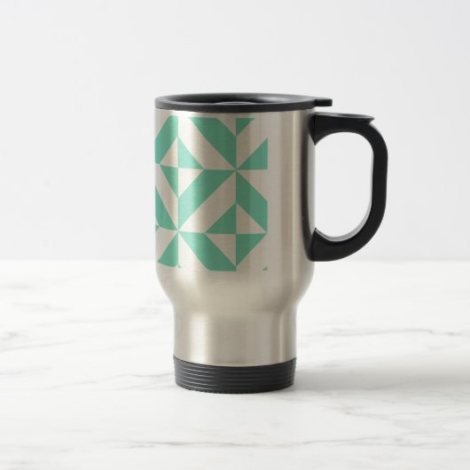 Seafoam Green Geometric Deco Cube Patroon Reisbeker (Rechts)